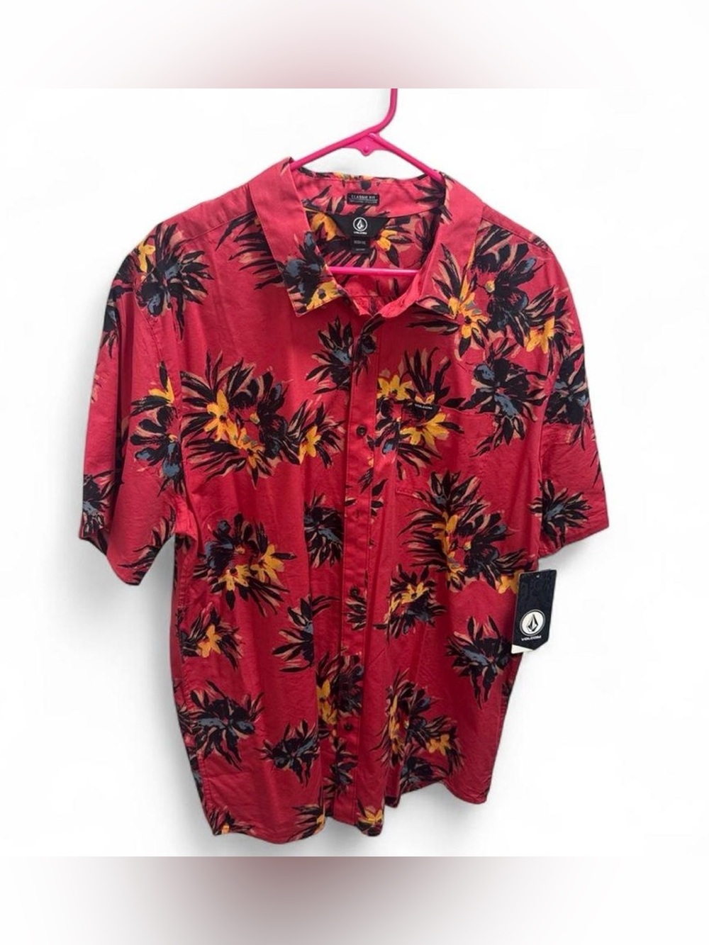 Volcom Floral Hawaiian Button Up Shirt Men’s NWT Red Tropical Short Sleeve